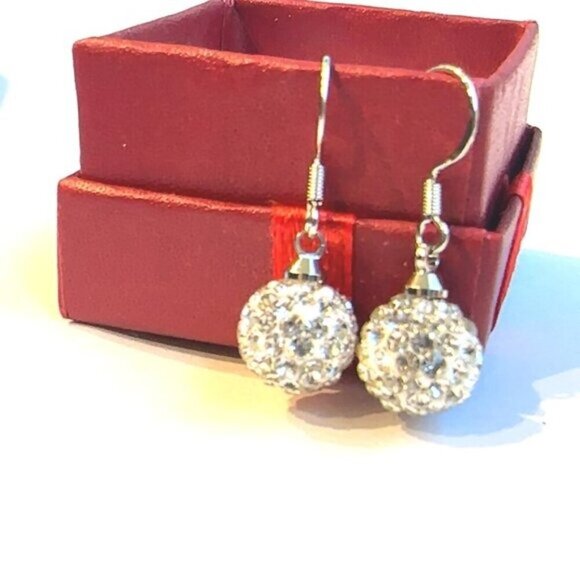 Sterling Silver Crystal Ball Drop Earrings - Picture 10 of 12
